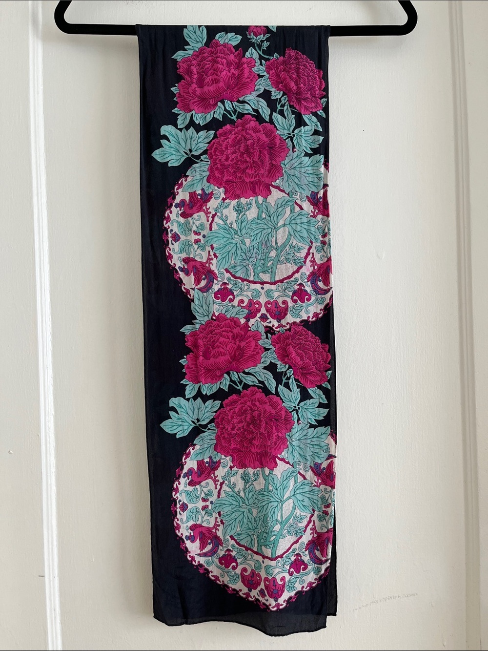 Ginnie Johansen Inc. 100% Silk 1989 Vintage 80s Teal Magenta Pink & Black Scarf - Picture 2 of 13